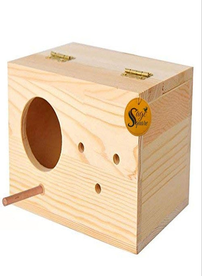 Sage Square 6 Inches Jumbo Size Natural Wood Mountable Bird Nest Cum Breeding Box with Perch Attached for Birds - Image 3